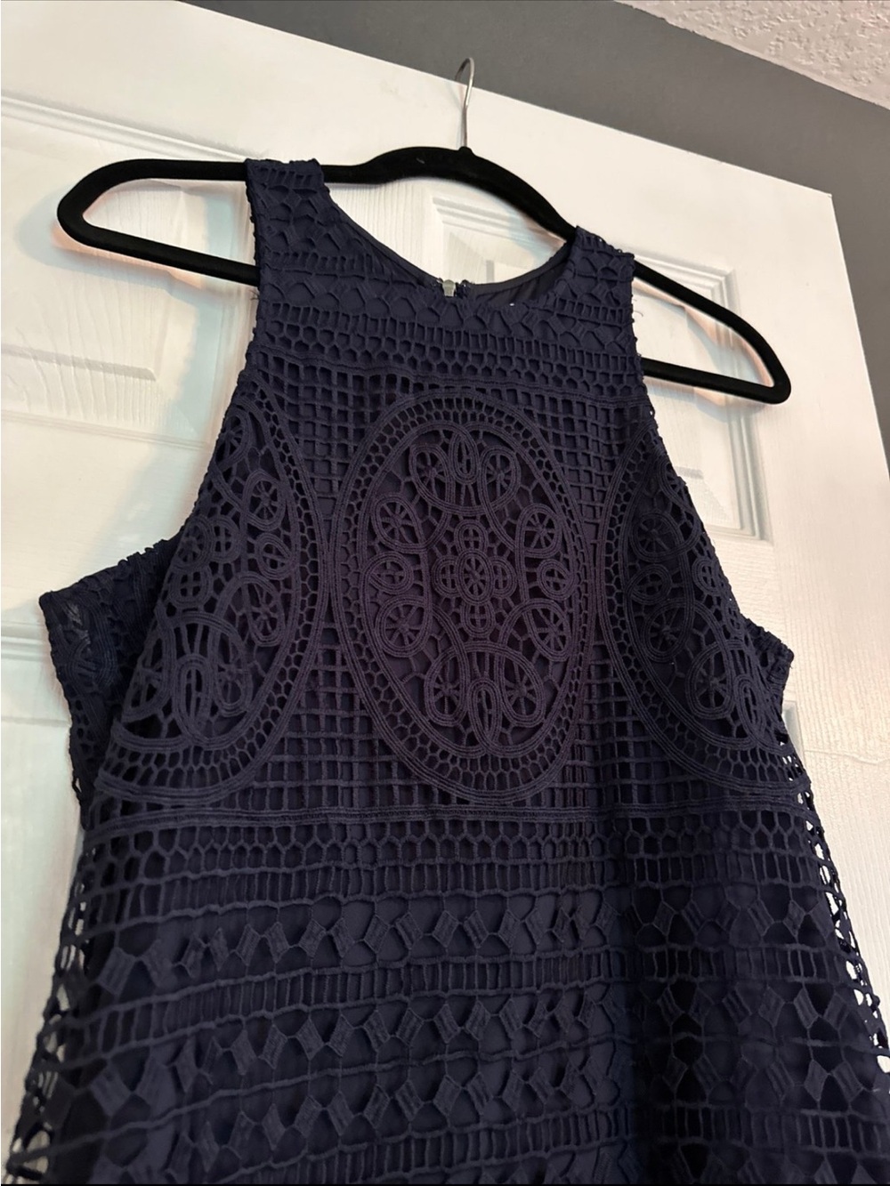 Navy Crochet Lace High Neck Dress